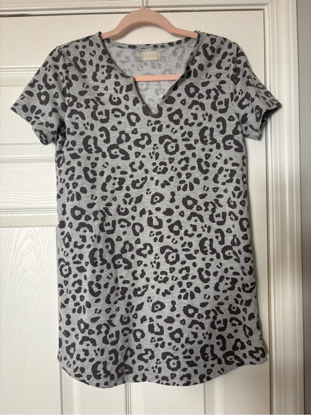 Altar'd State Gray Leopard Print Short Sleeve Notch Dress